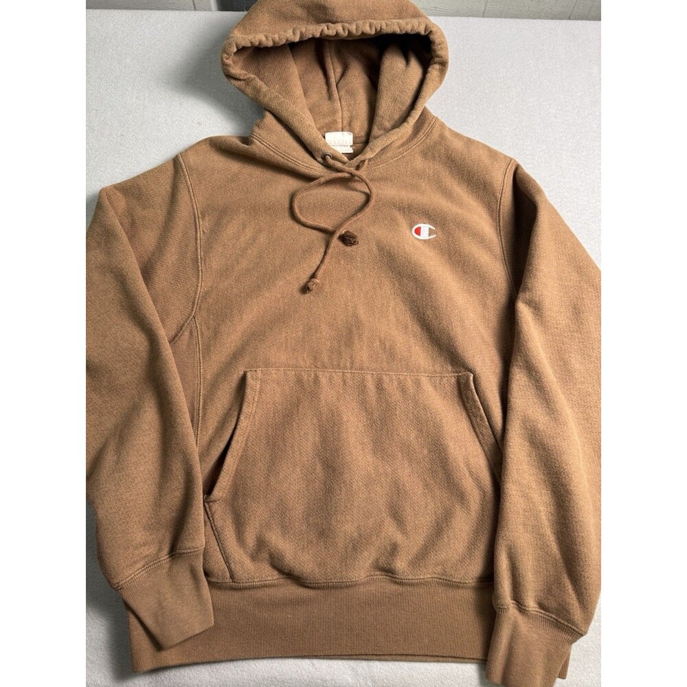Champion Reverse Weave Brown Pullover Hoodie Fleece Logo Pockets Men's S